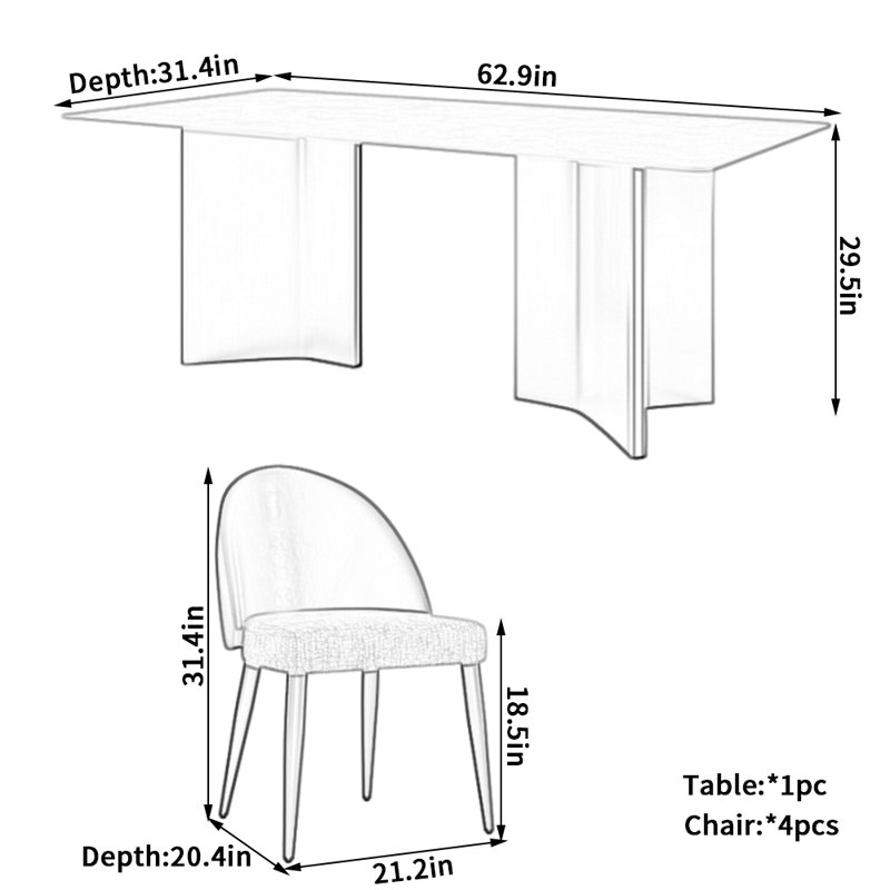 Ensemble de salle à manger en acier inoxydable, H 29,5 po x L 62,9 po x l 31,4 po