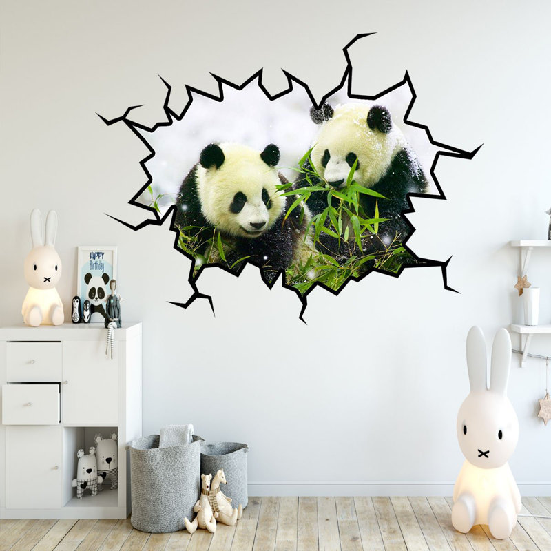 Décalcomanie murale trou ours panda, H 28 po x l 36 po x P 0,01 po