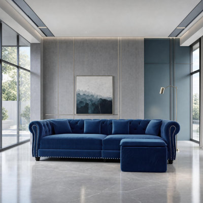 Tufted Velvet Sleeper Sofa with Movable Ottoman