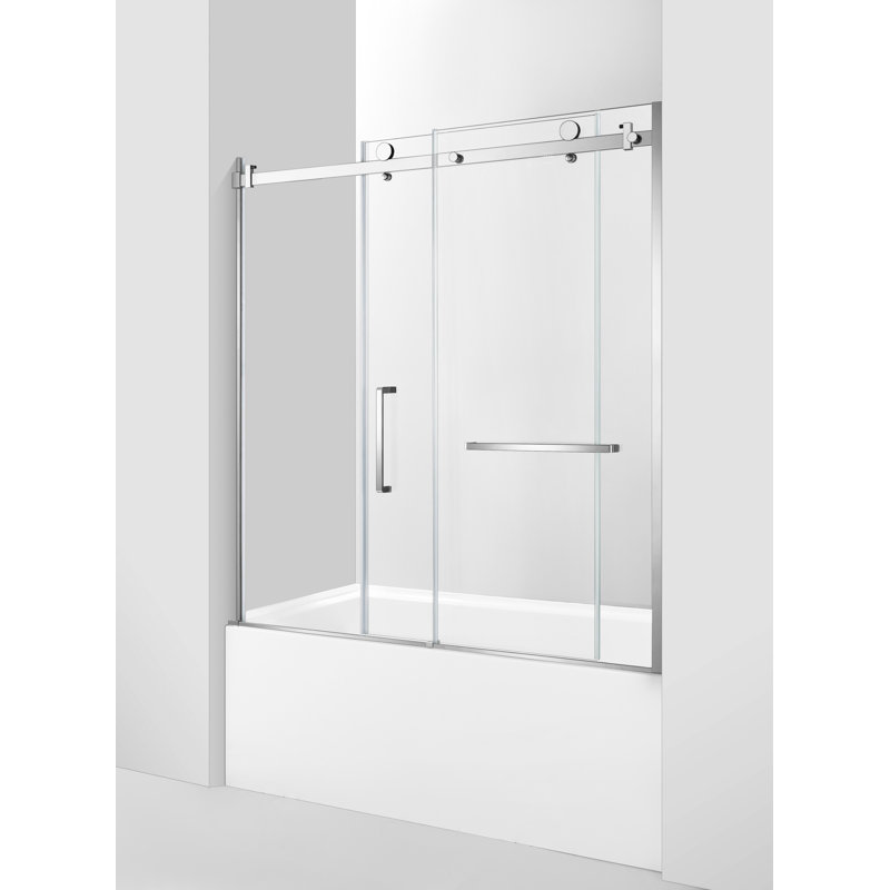 Kingston Brass 60-Inch Acrylic Rectangular 3-Wall Anti-Skid Alcove Tub With Tub Door, Left Hand Drain, Right, Polished Chrome