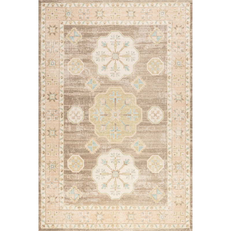 Fawn Medallion Wool and Cotton Area Rug, Rectangle 9'6" x 13'6"