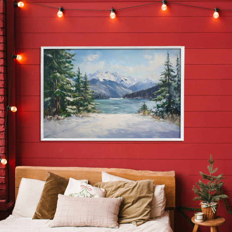 Giclée encadrée «Frozen Winter Lake» par Petal Prints Design, H 20 po x l 30 po, Giclée encadrée blanc bord de mer