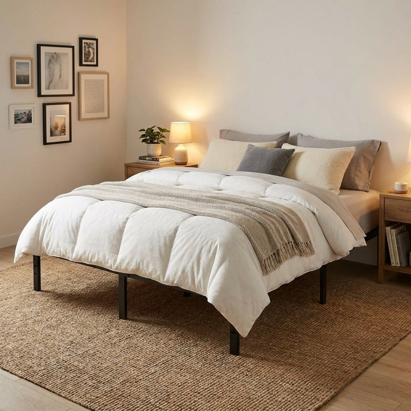 Base de lit plateforme en métal robuste de 14 po, capacité de 1 100 lb, sans sommier, rangement sous le lit, Très grand lit