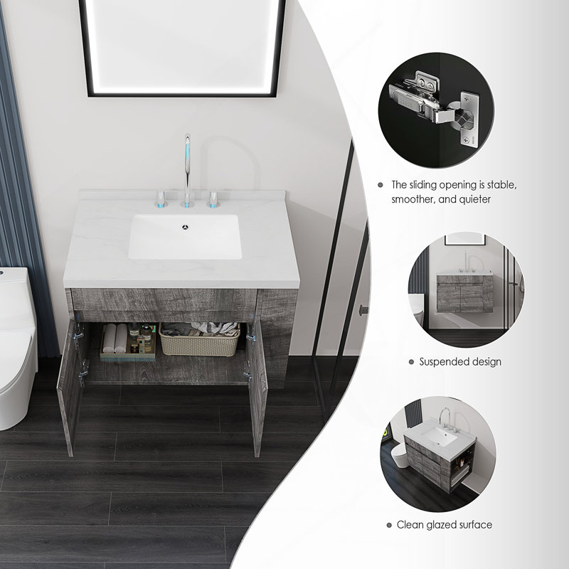 Meuble-lavabo flottant avec porte à fermeture douce, Gray, 30" W
