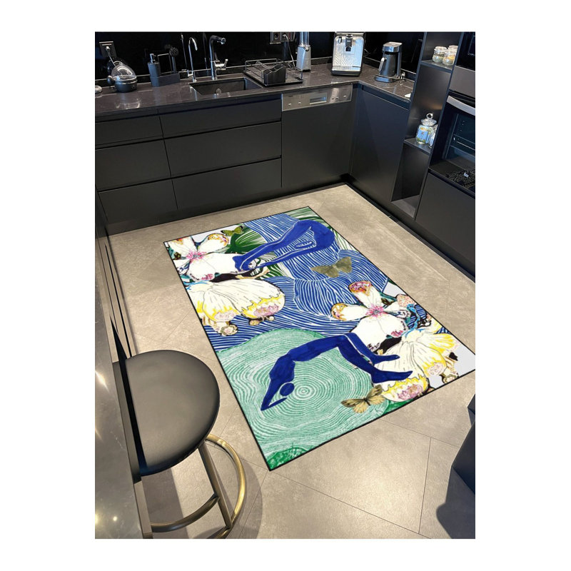 Tapis décoratif à motif floral forêt lavable à la machine, Sous-tapis rectangulaire 2 pi 6 po x 4 pi 11 po