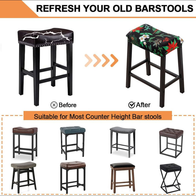 Bar Stool Cover Rectangle Set Of 4 Printed Stretch Counter Height Bar Stools Slipcovers Saddle Stool Slipcover Bench Seat Protector Backless Bar Stools Covers For Kitchen Counter
