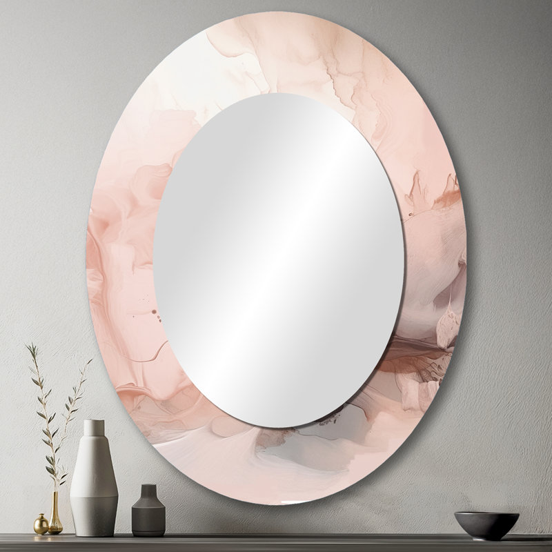 Miroir mural rose délicat abstrait en marbre I - rose moderne, 43 po x 33 po