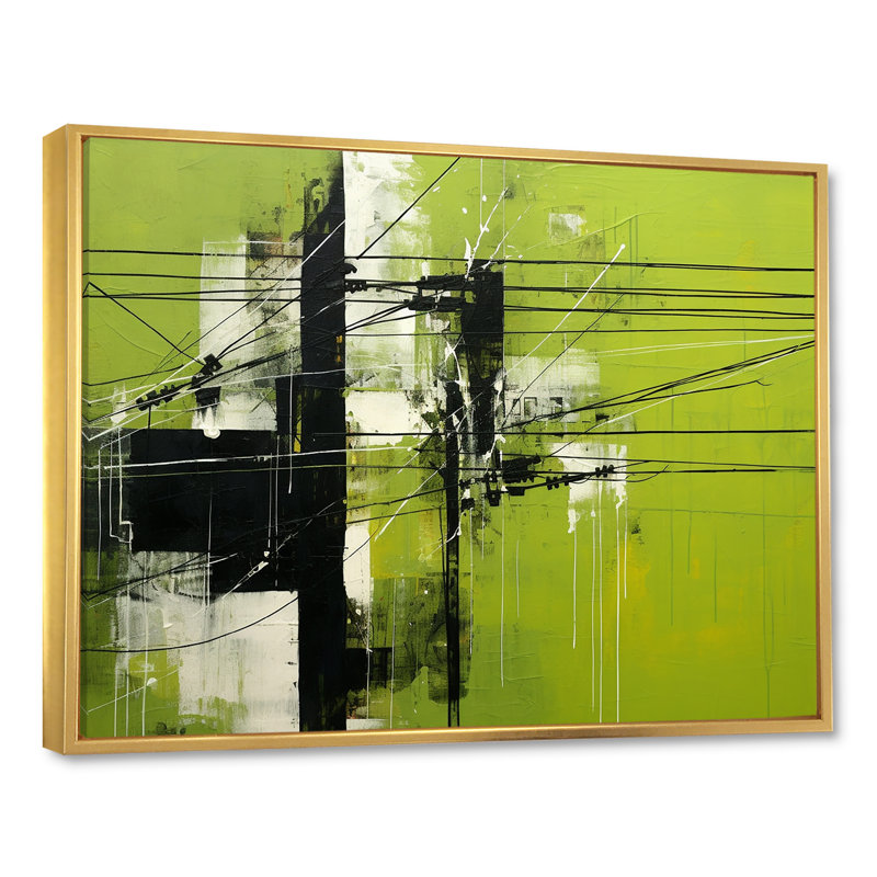 Lignes électriques Minimalist Olive, Cadre flottant doré, H 34 po x l 44 po