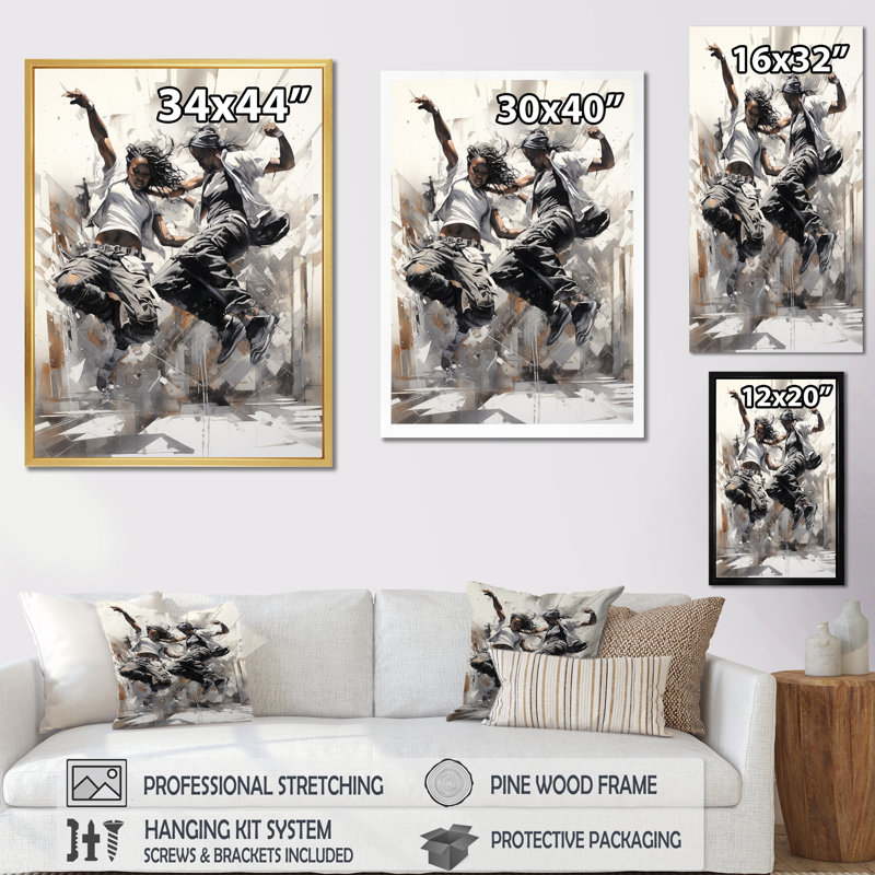 «Black and White Hip Hop Dance III», reproduction sur toile, Toile tendue, H 32 po x l 24 po x P 1 po