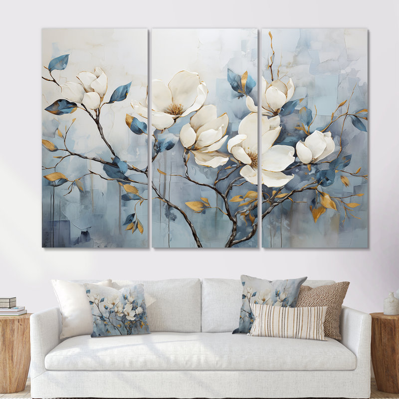 Electa - Magnolias, ensemble d'art mural sur toile, Toile tendue, H 40 po x l 60 po x P 1 po