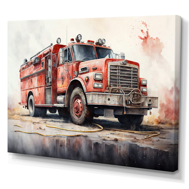 Fiery Pursuit II - camion de pompiers, impression sur toile, L 32 po x H 16 po, Toile tendue