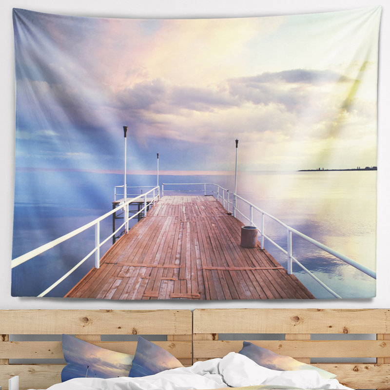 Tapisserie paysage marin sous un ciel lumineux, H 50 po x l 60 po