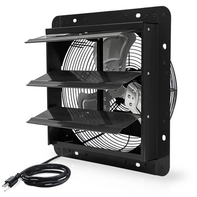 Ventisol 14 Inch Shutter Exhaust Fan, 1950 Cfm Shed Exhaust Fan With 1.65M Power Cord For Basement, Gable, Chicken Coop Ventilation Use, Black