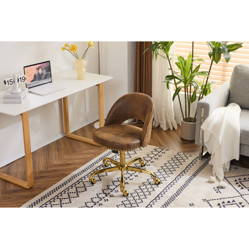 Task Chair Office Desk Chair Make Up Chair With Wheels, Suede, Brown