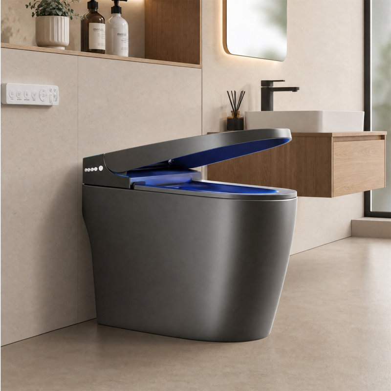 Smart Toilet with Auto Open/Close, Heated Seat, Warm Wash & Dry, Gray