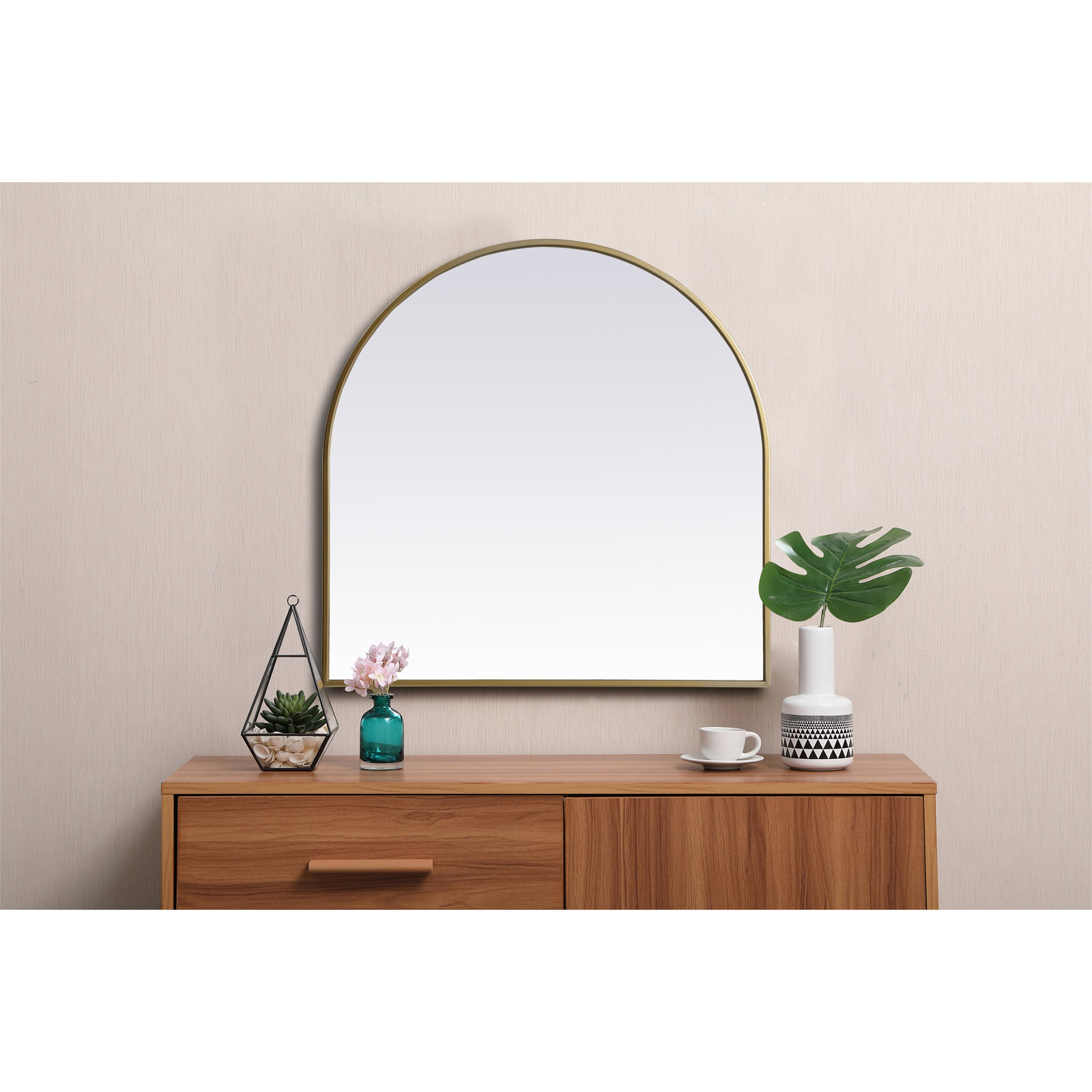 Sabine Metal Arch Wall Mirror, Brass, 30" x 30"