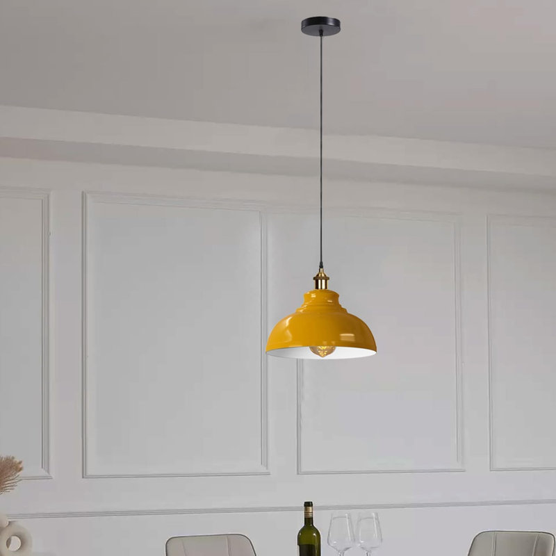 Suspension en métal courbé avec douille E26, Jaune