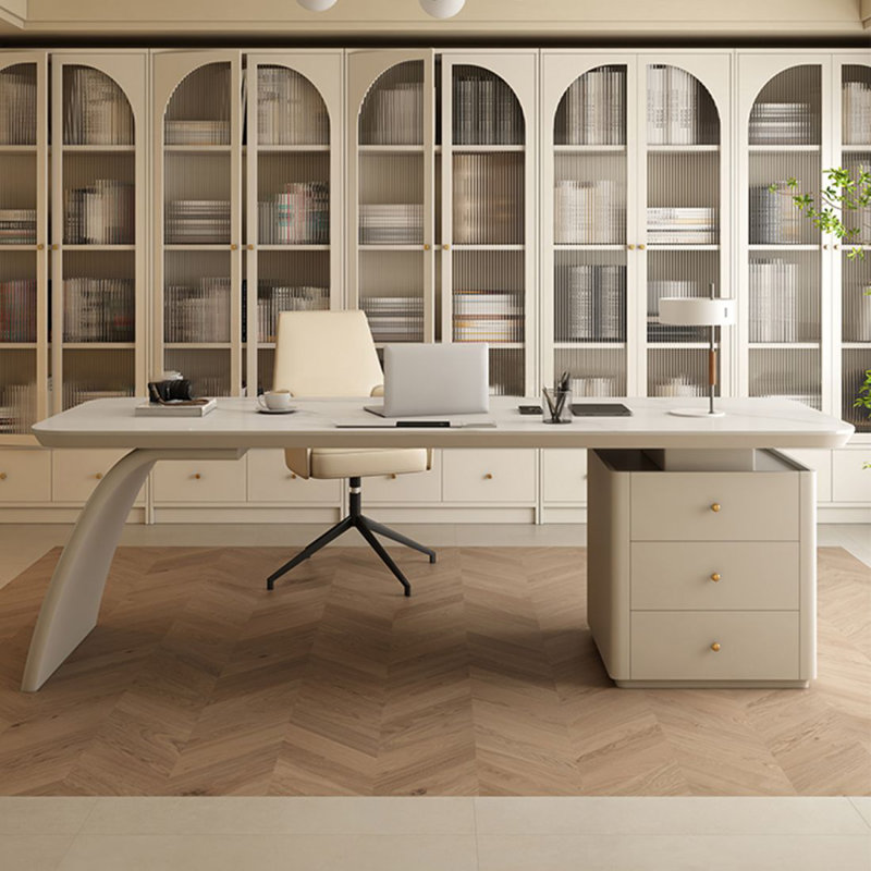 Bureau blanc avec tiroirs en pierre blanche avec tiroirs, Oui, 29.53" H*55.12" W*27.56" D