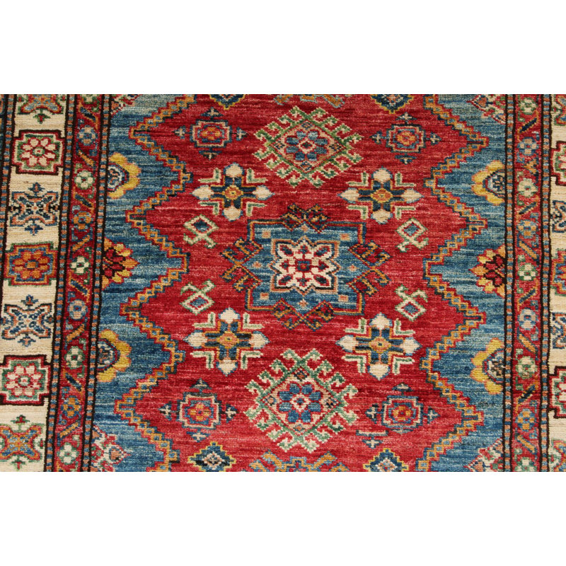 Tapis tribal Kazak rouge et ivoire 4 x 5