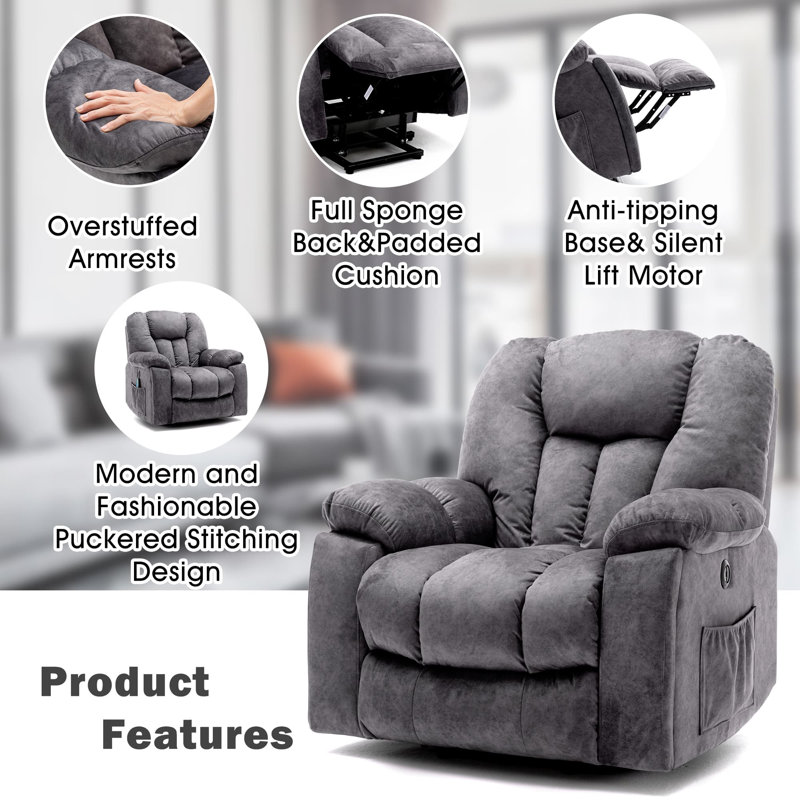 Upholstered Heated Massage Chair, Grey
