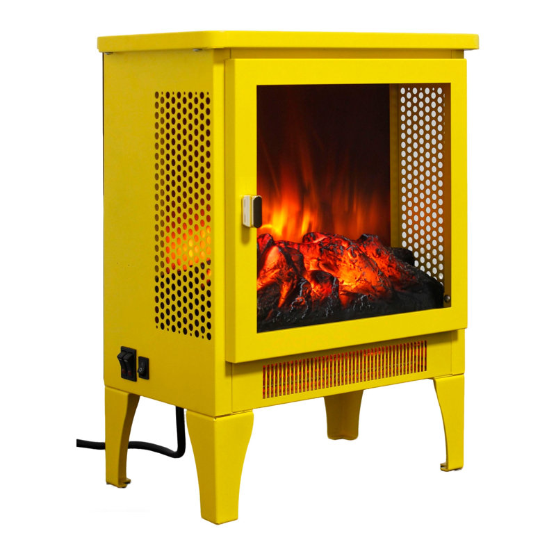 17 Inch Freestanding Electric Fireplace Stove, Lemon Yellow, Csa/ul Certified, 3d Flame Effect, 1400w/700w (5000 Btu), Overheat Protection, Remote Control