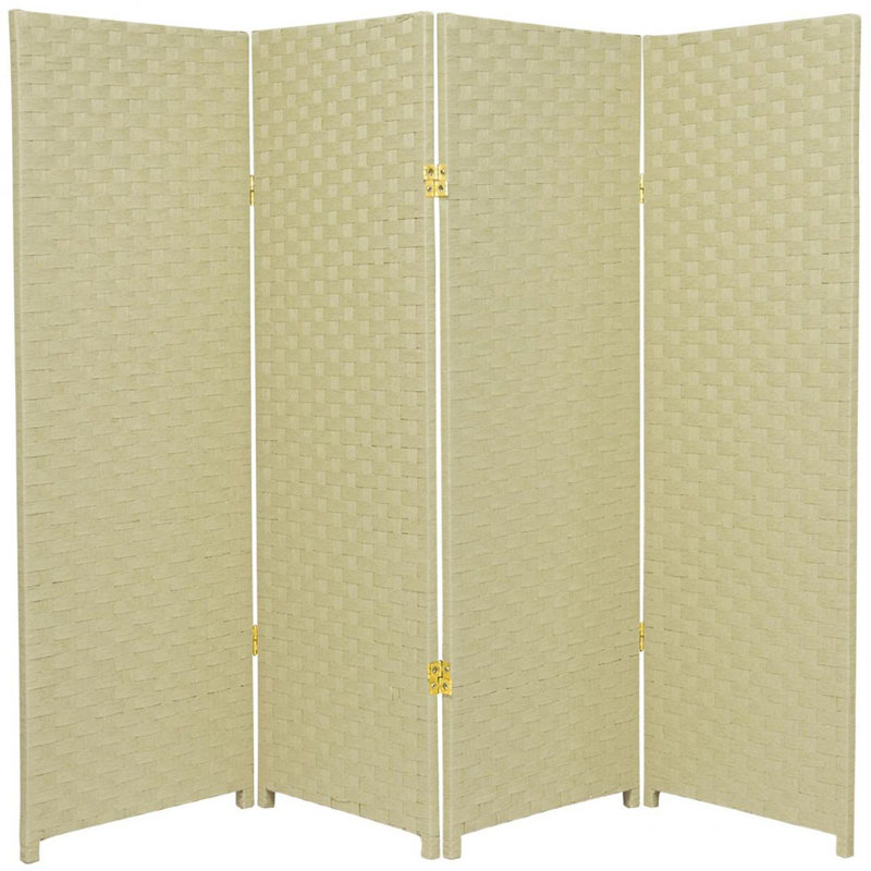 Cloison pliante en bambou / rotin 68,5 po Cecilia, 4, Ivoire