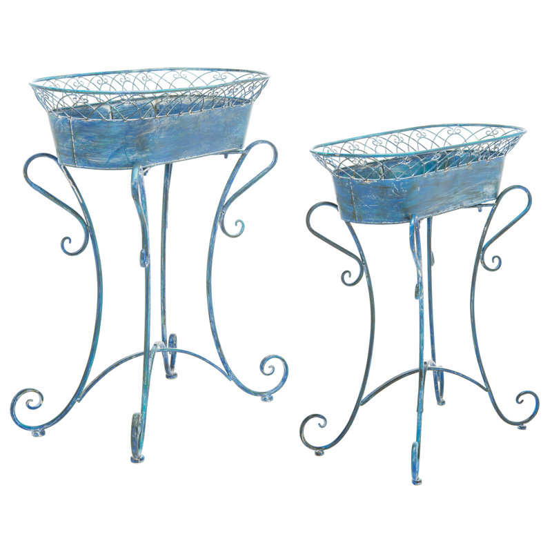 Elmo Metal Pot Planter, Antique Blue
