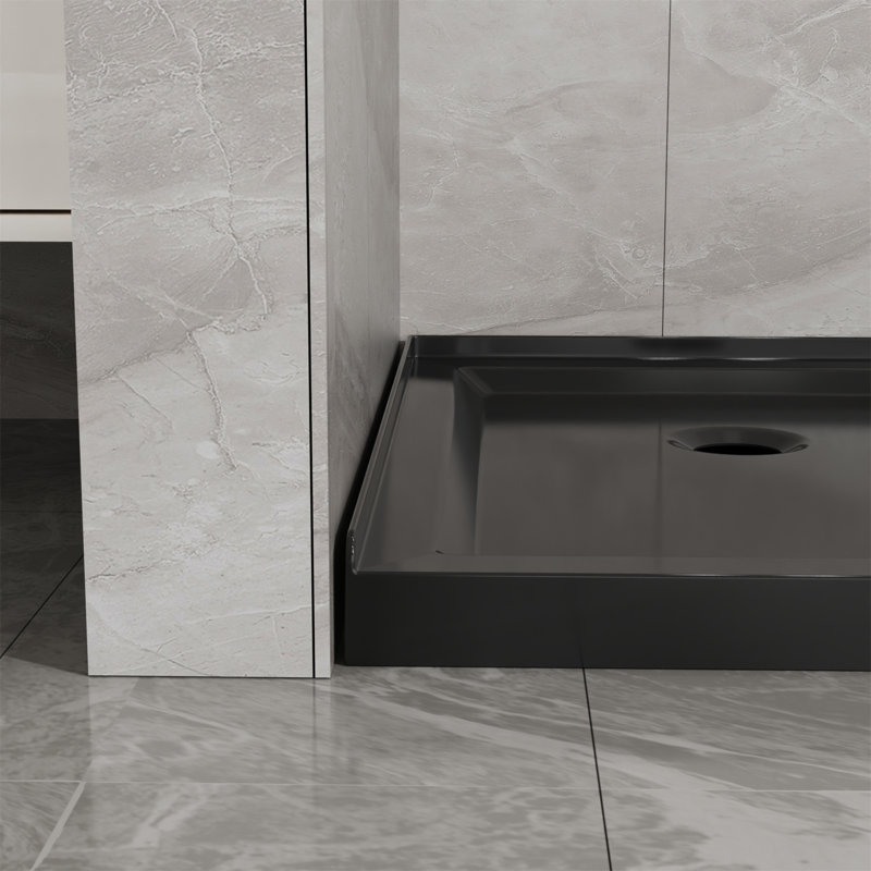 Goodyo 36 in. D x 36 in. W x 3.4 in. H Corner Drain Neo-Angle Shower Base Black, No Drain Kit