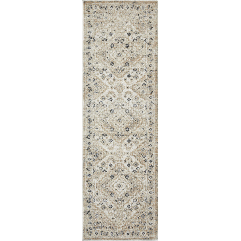 Tapis oriental en polypropylène tissé à la machine Aldoyn, Tapis de couloir 2 pi x 6 pi 7 po