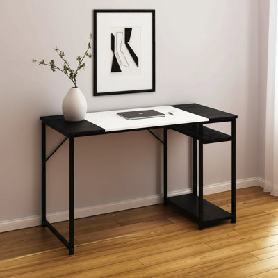 Waconia 47" Black and White Wood and Metal H-Shape Computer Desk