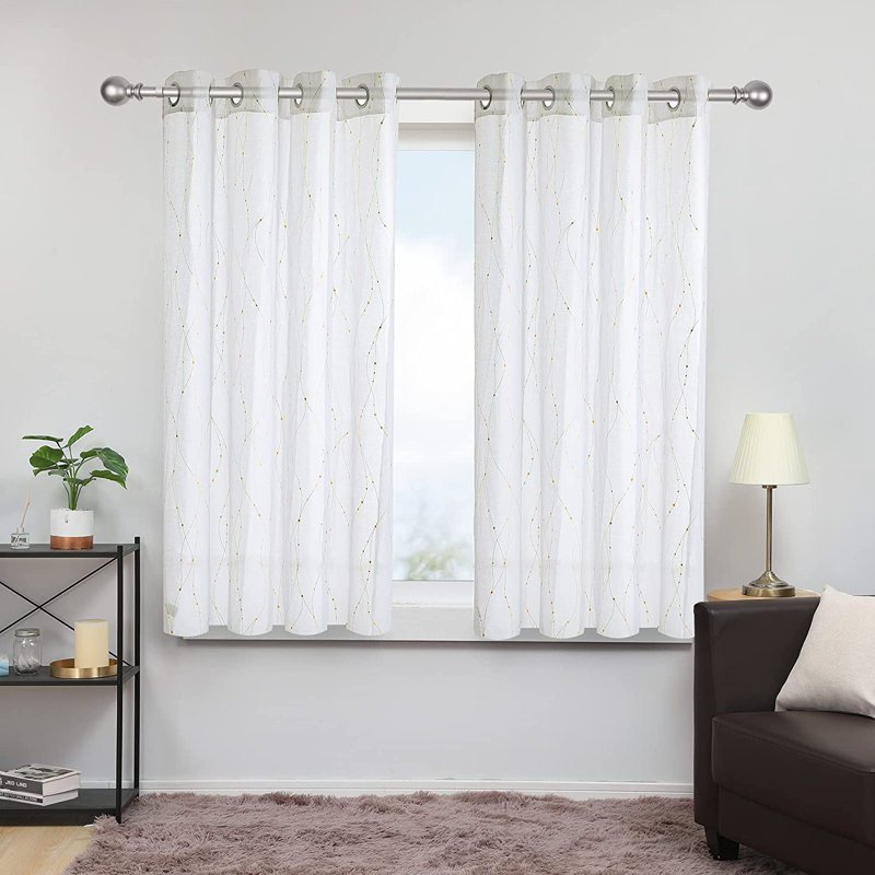 Cassien Sheer Curtain Pair, 52" W x 54" L, White/Gold
