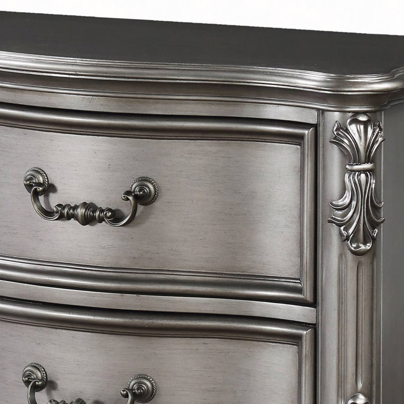 Table de chevet, table de chevet 2 tiroirs platine antique