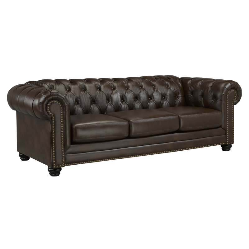 Canapé Chesterfield Ornellas, Cuir brun assorti