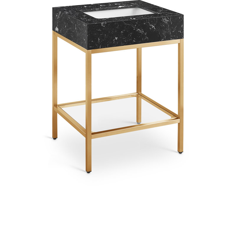 Marmo 24" Single Bathroom Vanity, Brushed Brass, Black