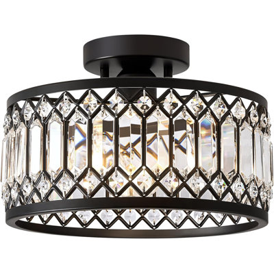 Modern Crystal Semi Flush Mount Ceiling Light, Elegant Black Lighting Fixture For Hallway, Kitchen, Bedroom, Entryway, Laundry Room, 1-Light Design, Dimmable And Easy To Install
