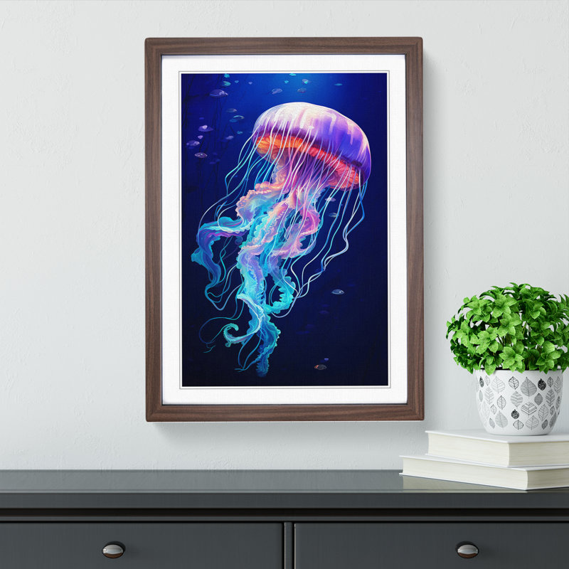 Jellyfish Orphism - Single Picture Frame Print on Wood, 34cm H x 25cm W x 2cm D, Walnut Framed