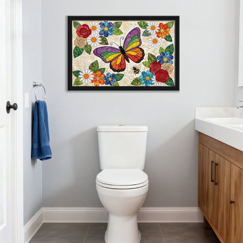 Animaux, papillon, fleurs, feuilles, abeille, motif de jardin coloré, H 12 po x l 18 po, Toile tendue, Ne s’applique pas