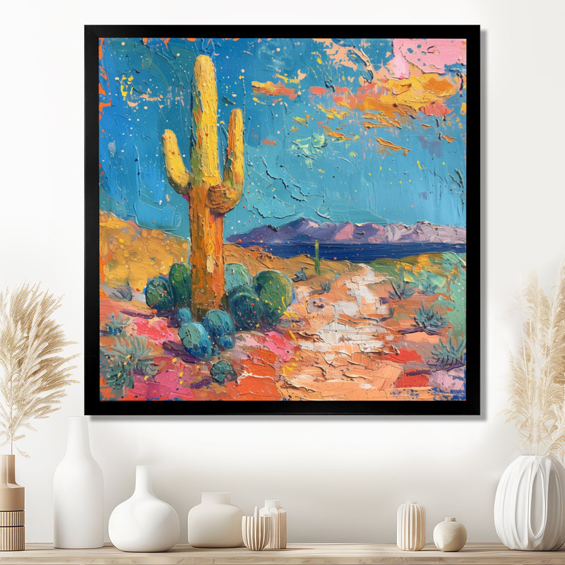 Jaune jaune, bleu du sud-ouest, désert, cactus - impression d'art mural cactus floral, H 30 po x l 30 po x P 1 po