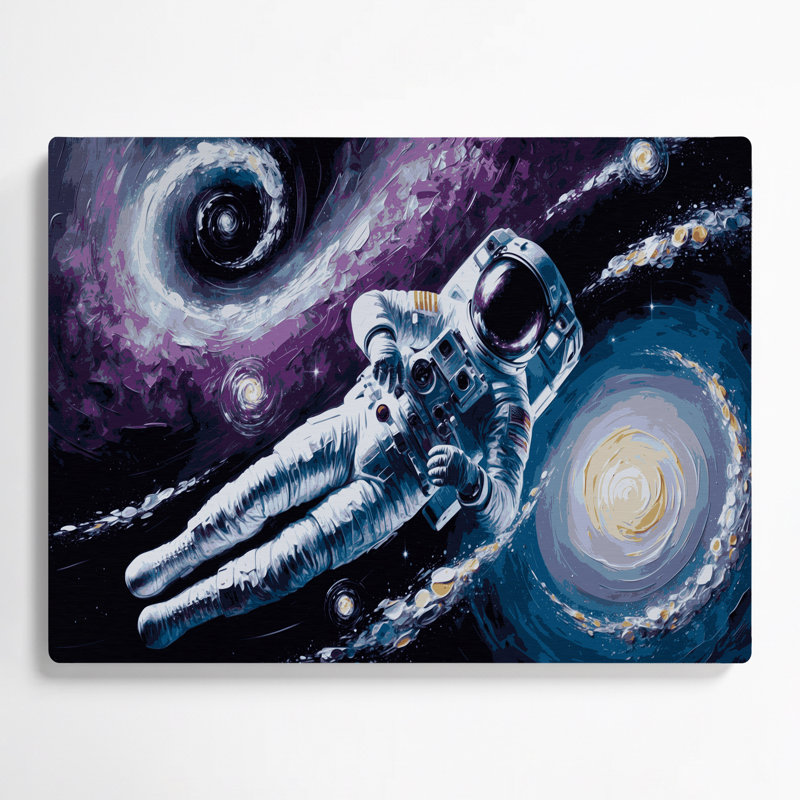 Astronaute de l'espace flottant dans l'espace gris, art mural en métal