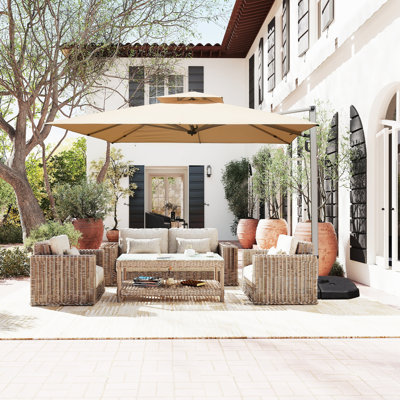 Parasol carré en porte-à-faux 10 'x 10' avec mât central beige (base non incluse)