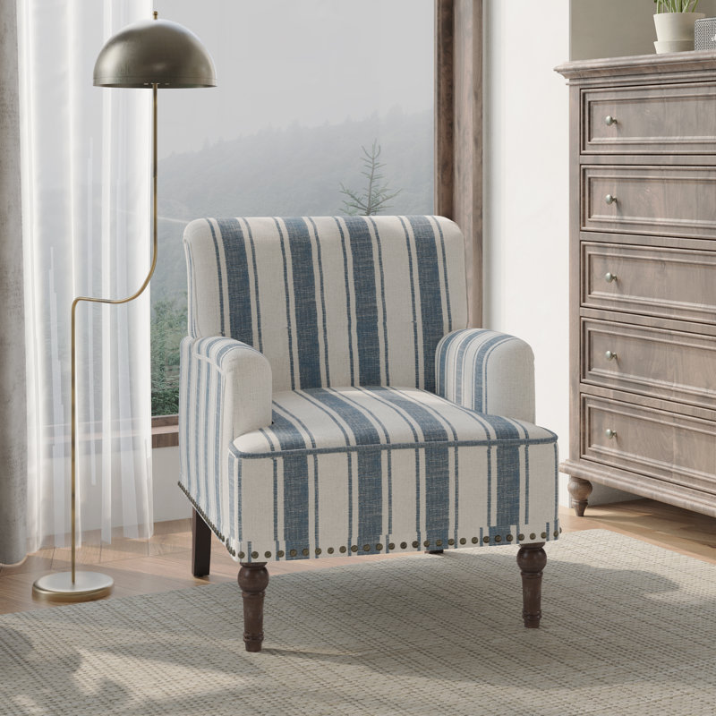 Arian 73 Cm Wide Cotton Armchair, Dark Blue Stripe Linen Blend