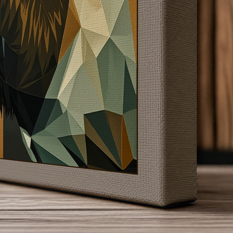 Geometric Deer Head Modern - Wrapped Canvas, 18x12 - 45.7 x 30.5 cm, Taupe Border