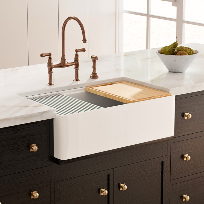 33 x 20 Inch Reversible Farmhouse Kitchen Sink Made From Premium Fireclay with Deep Single Bowl & Key Accessories