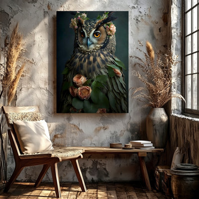 Chouette, portrait, oiseau, oiseau, style rétro, nature, affiche sur toile, reproduction d'inspiration florale, botanique, animal