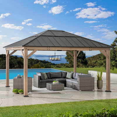 Pavillon de jardin d'extérieur en bois de cèdre 13 pi x 15 pi Sunjoy