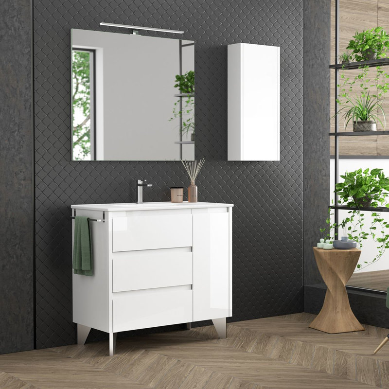 Lila 28.0" Freestanding Single Bathroom Vanity with Ceramic Top, 28", Glossy White