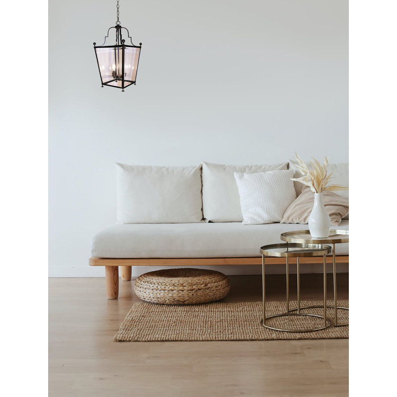 Luminaire suspendu noir 4 lumières avec abat-jour en verre transparent