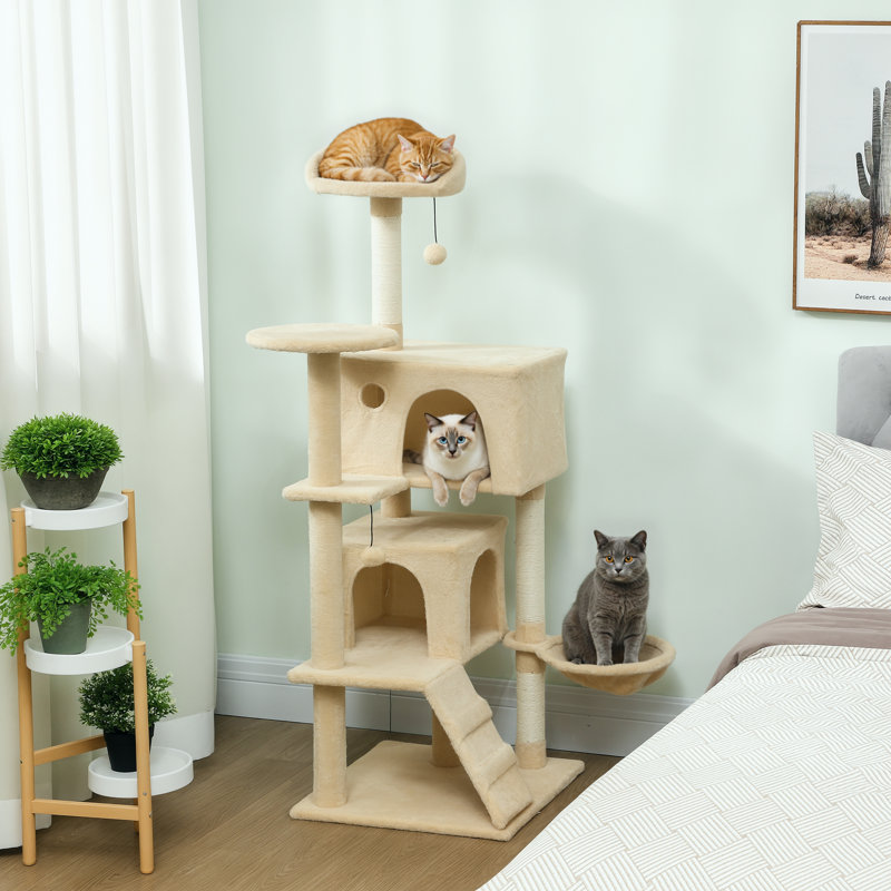 Cat Tree, Beige, 140cm H x 48cm W x 48cm D
