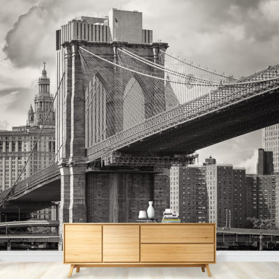The Brooklyn Bridge and The Lower Manhattan Skyline in New York City Large Wallpaper