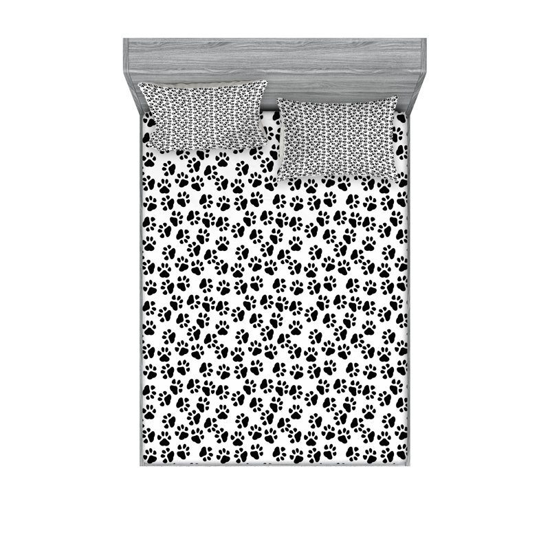 Drap-housse et coussin décoratif à pattes Ambesonne, blanc et gris anthracite
